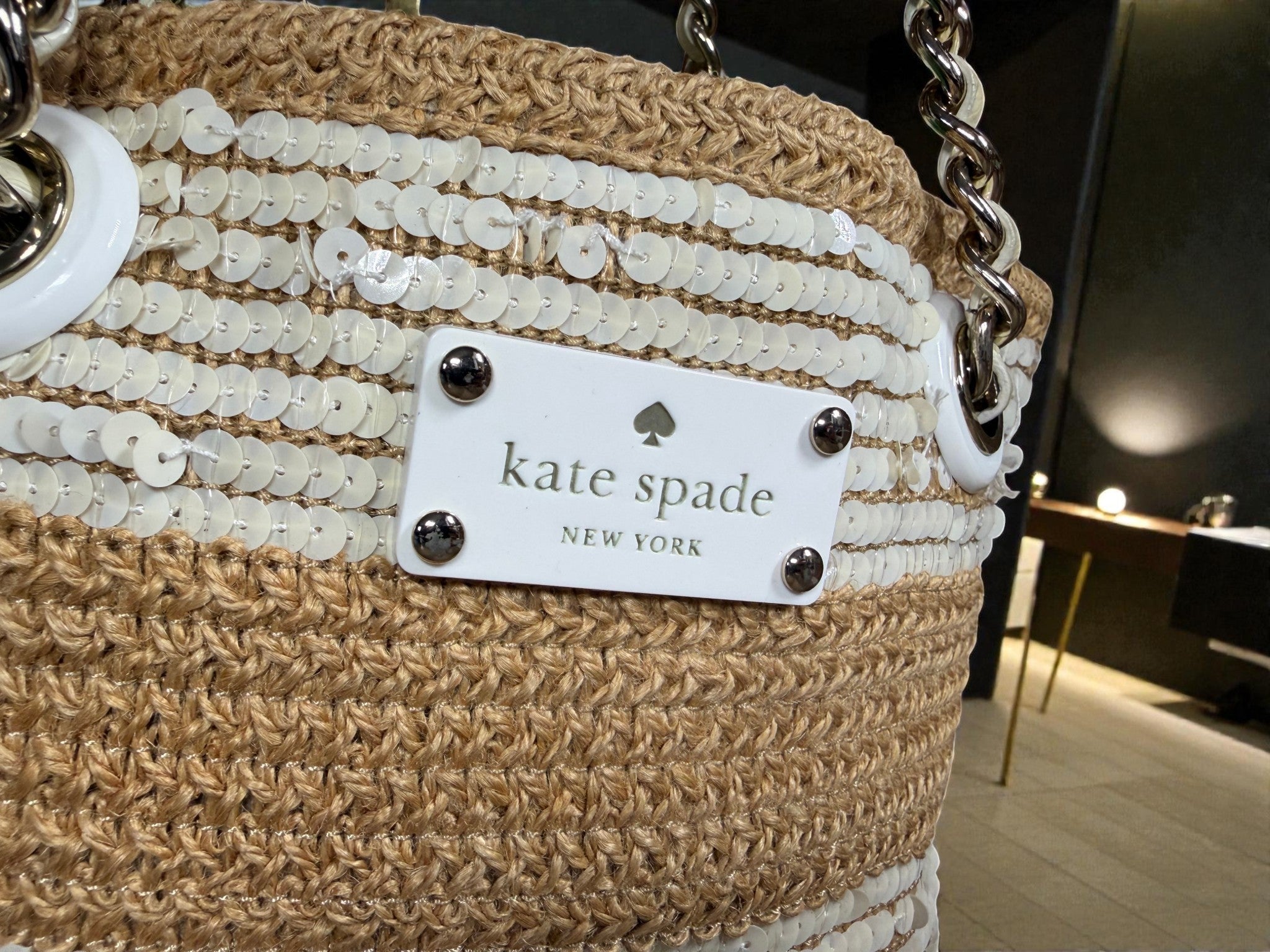 Kate Spade New York Straw &amp; Sequin Tote Bag