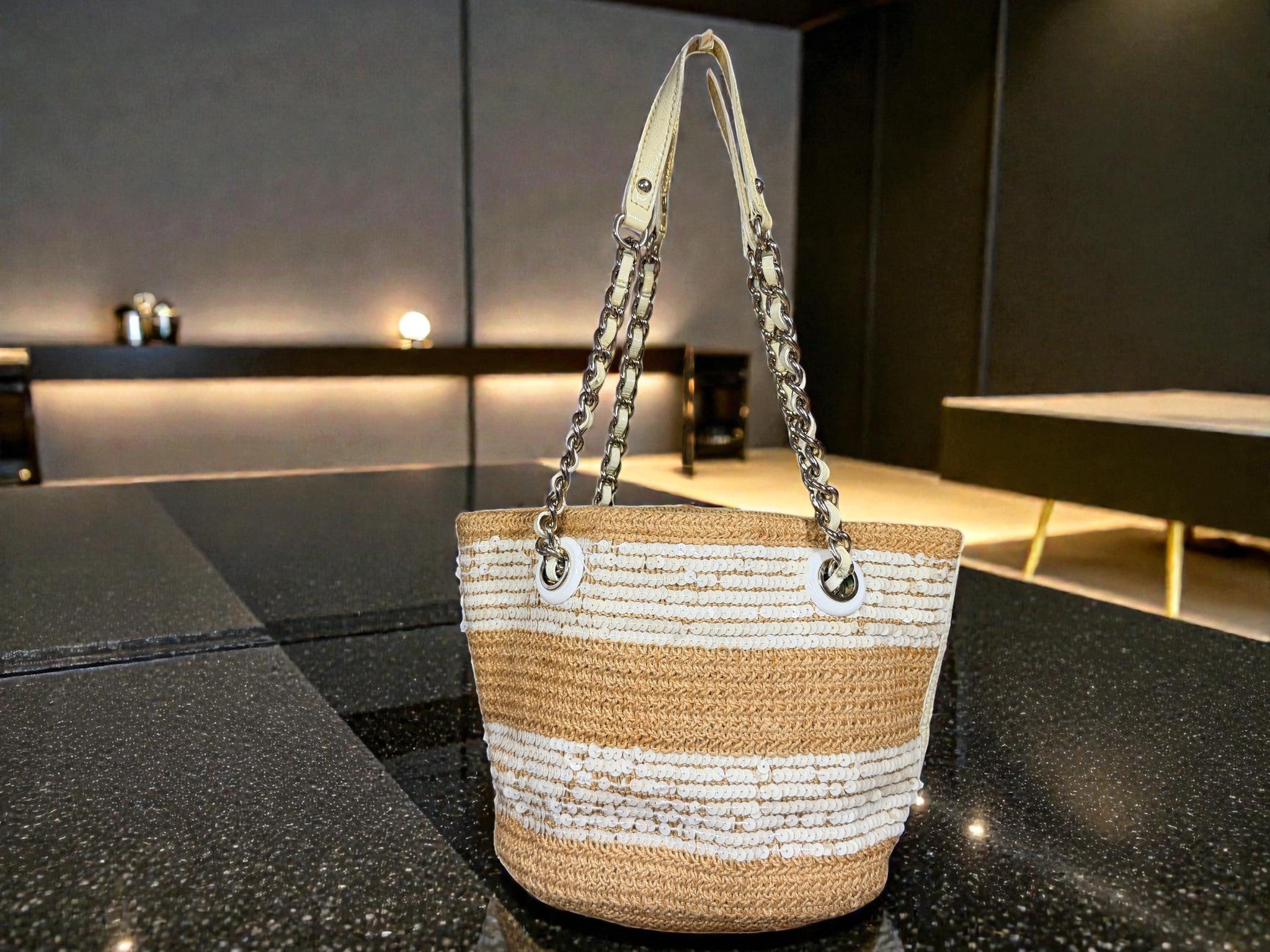 Kate Spade New York Straw &amp; Sequin Tote Bag