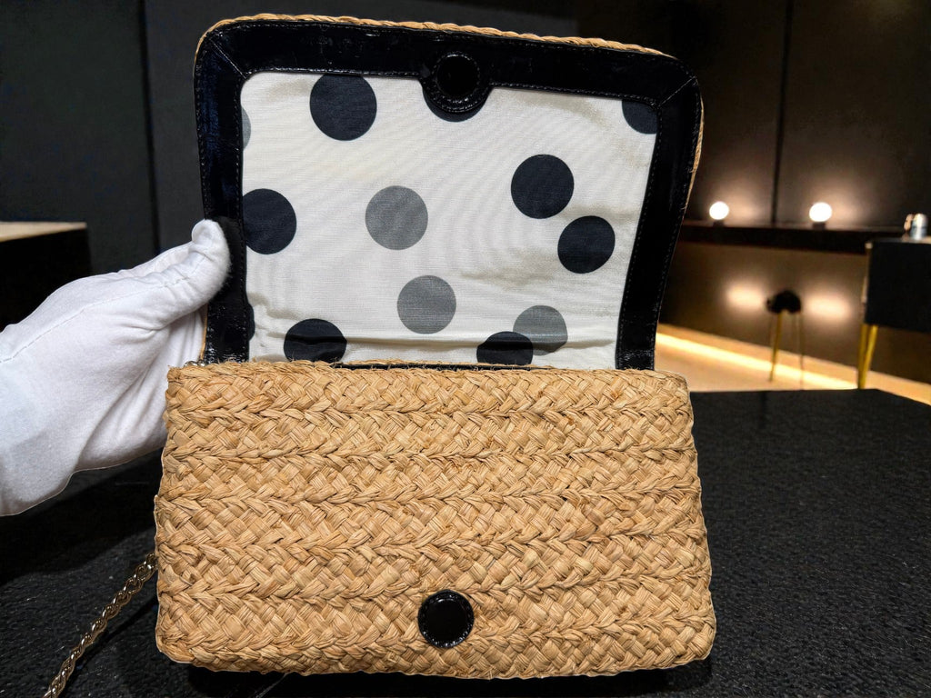 Kate Spade New York Straw Crossbody Bag with Navy Bow