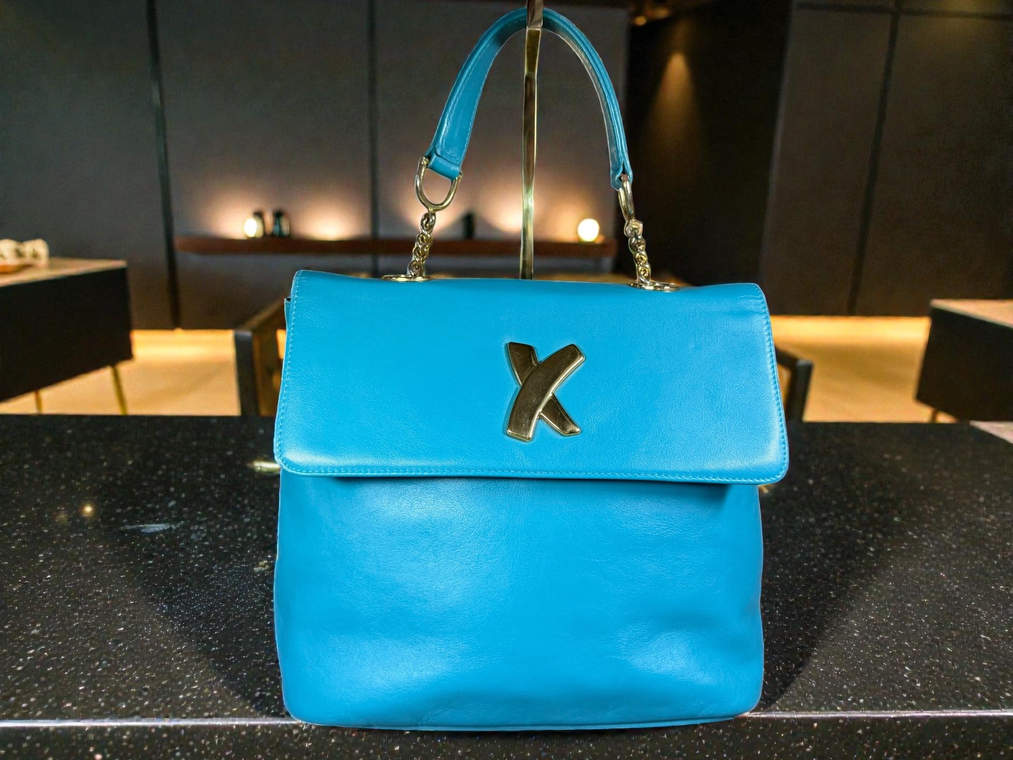 By Paloma Picasso Turquoise/Teal Leather Shoulder Bag