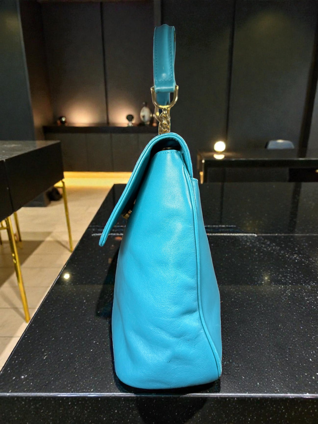 By Paloma Picasso blue Turquoise teal Leather Shoulder Bag