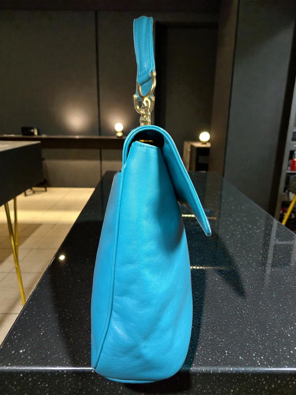 By Paloma Picasso blue Turquoise teal Leather Shoulder Bag