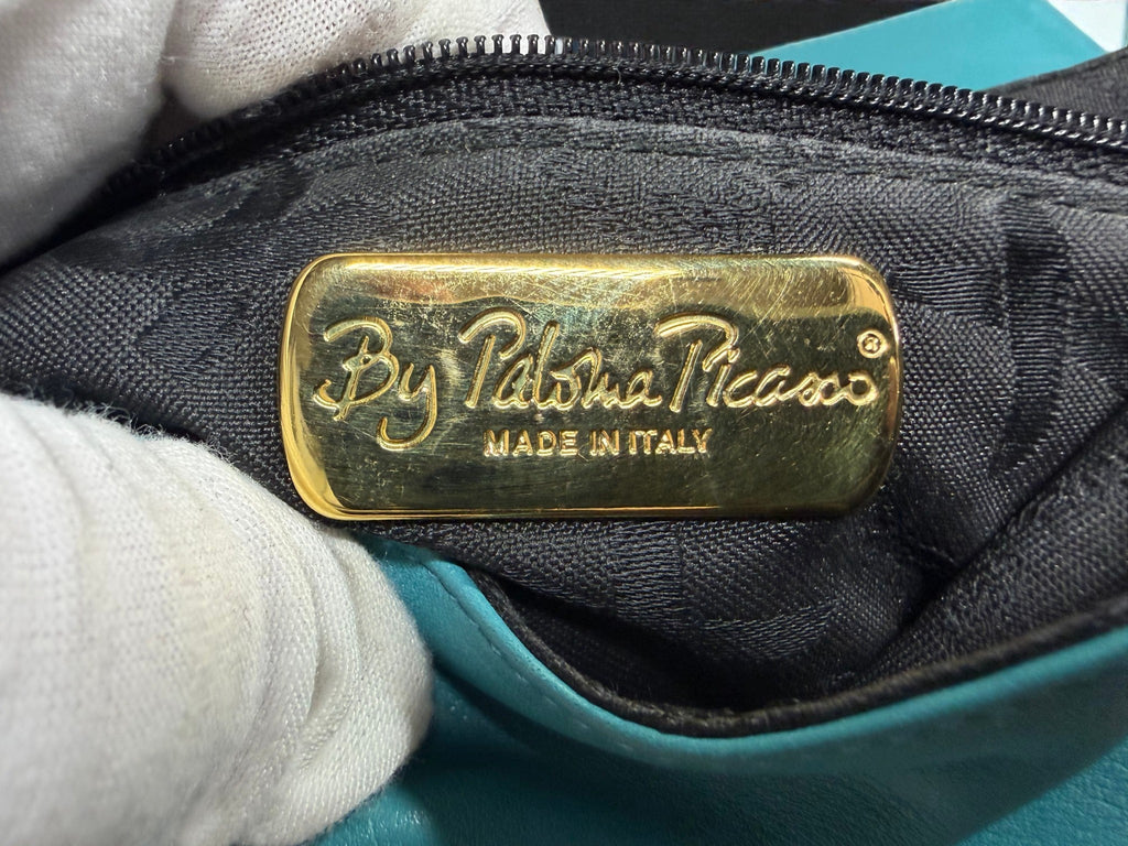 By Paloma Picasso blue Turquoise teal Leather Shoulder Bag