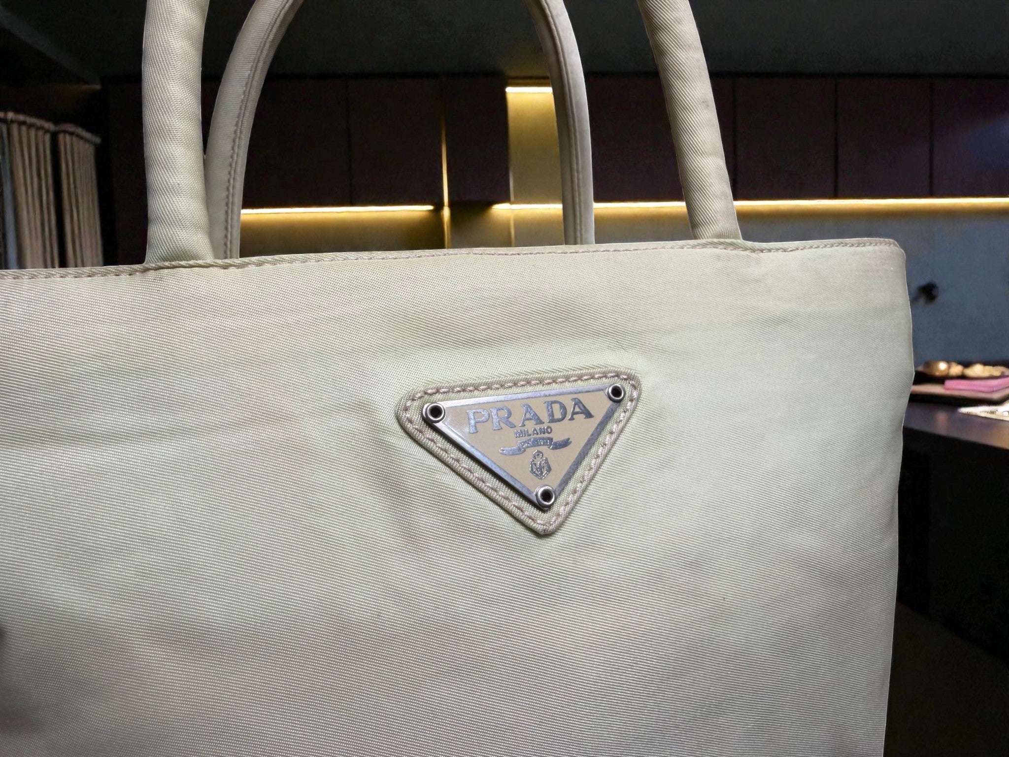 Prada Cream Nylon Tessuto Tote Bag
