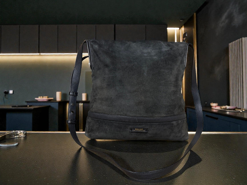 Bally Switzerland Black Suede Messenger Bag