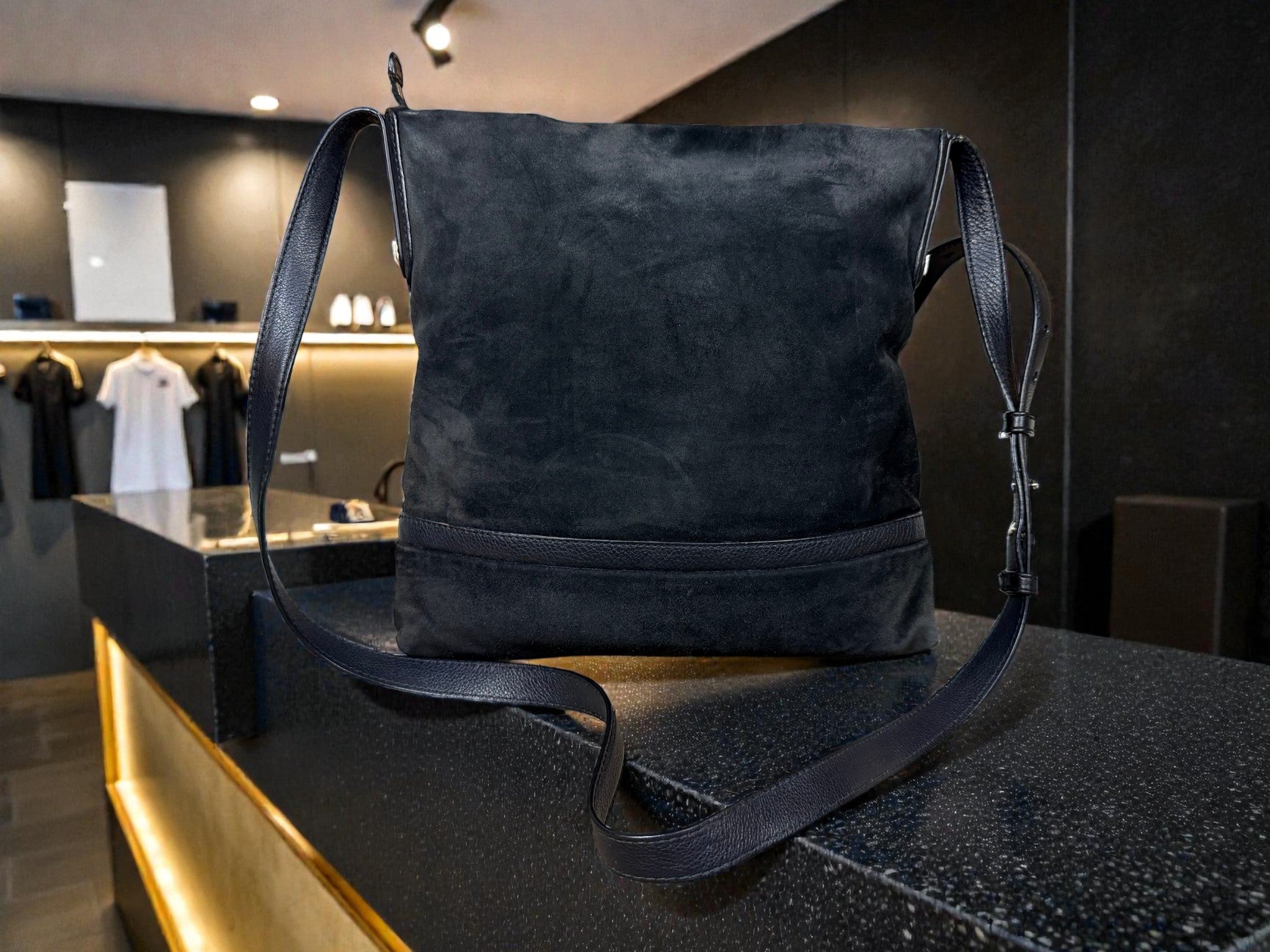 Bally Switzerland Black Suede Messenger Bag