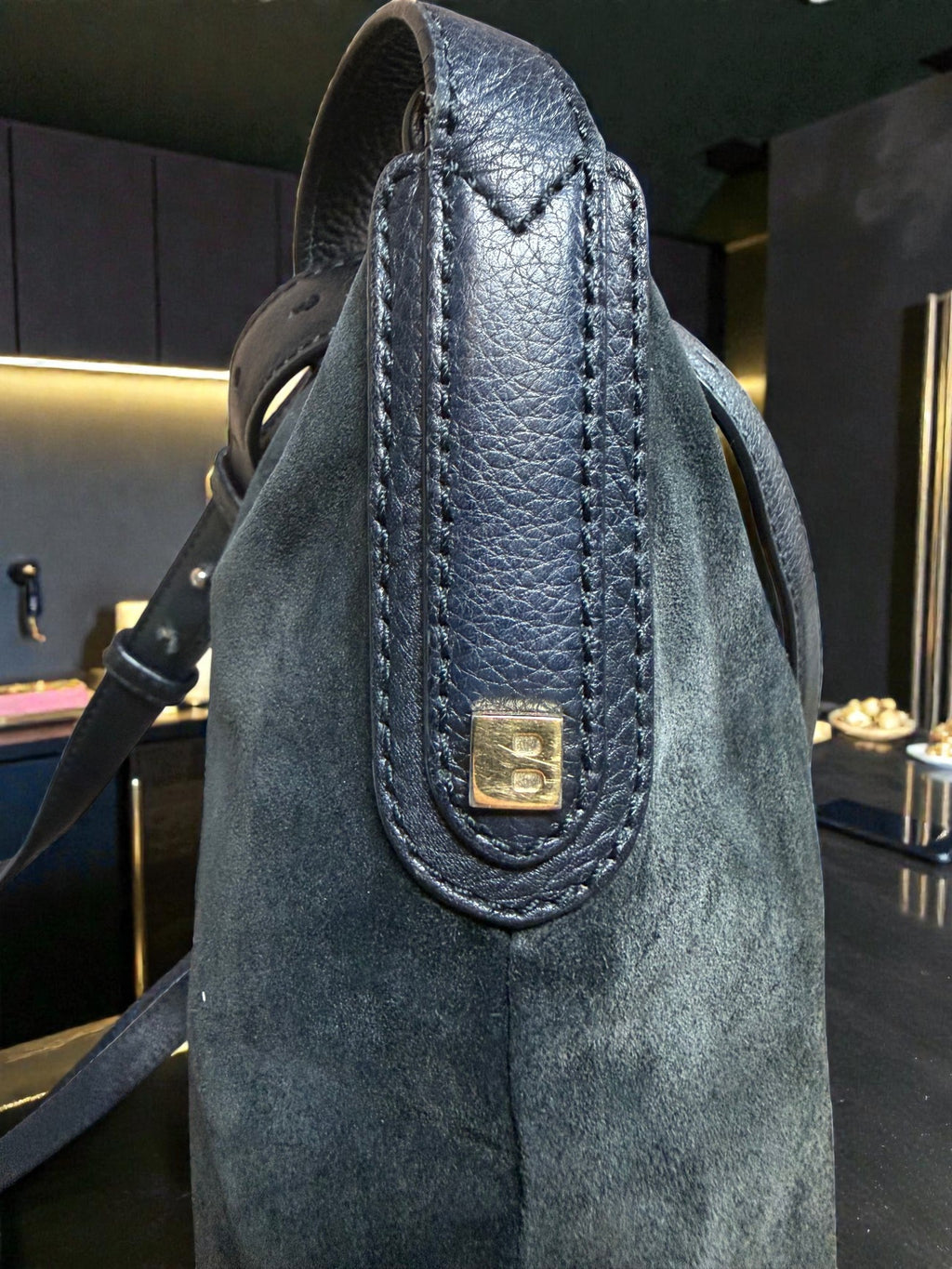 Bally Switzerland Black Suede Messenger Bag