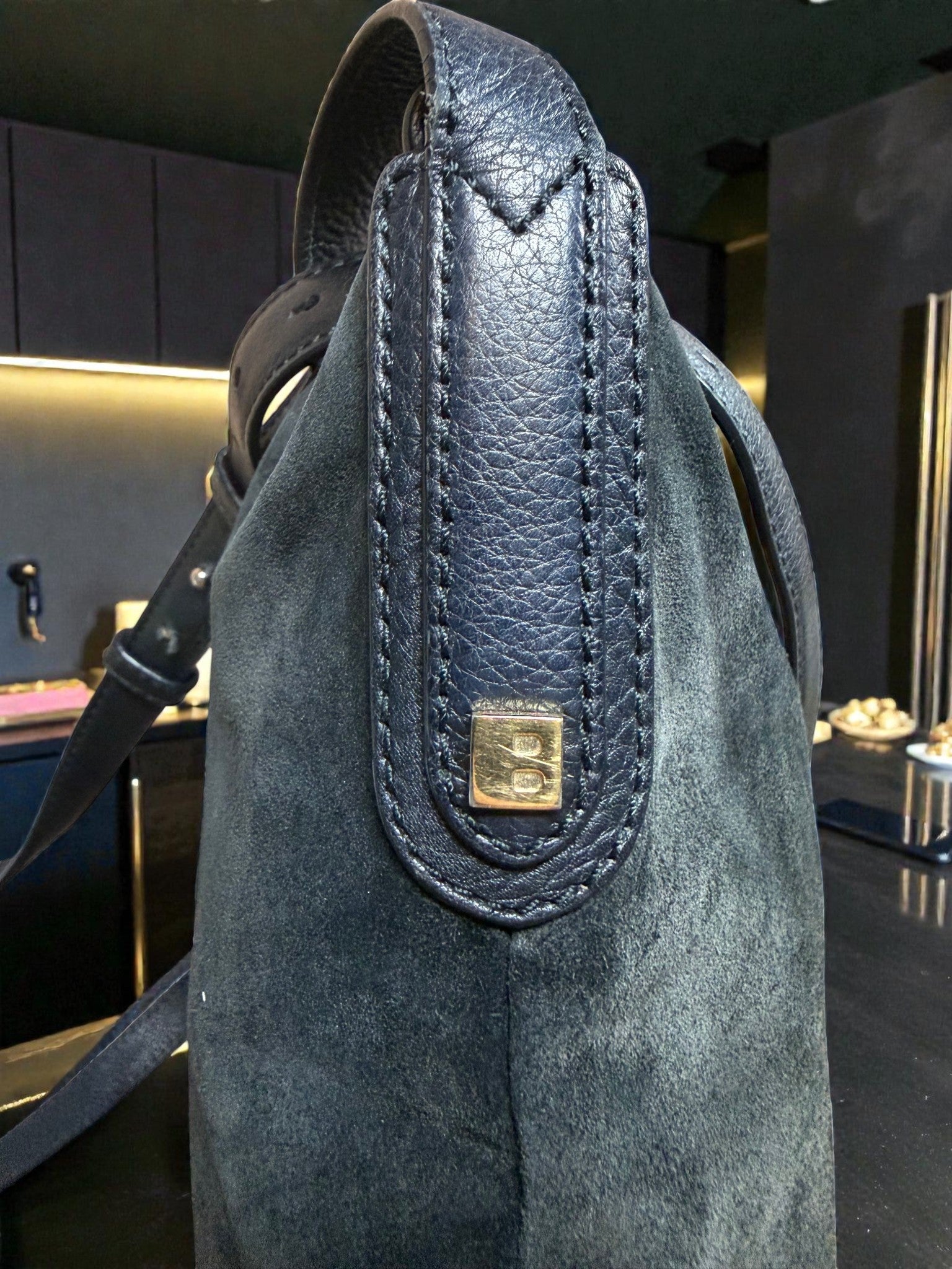 Bally Switzerland Black Suede Messenger Bag