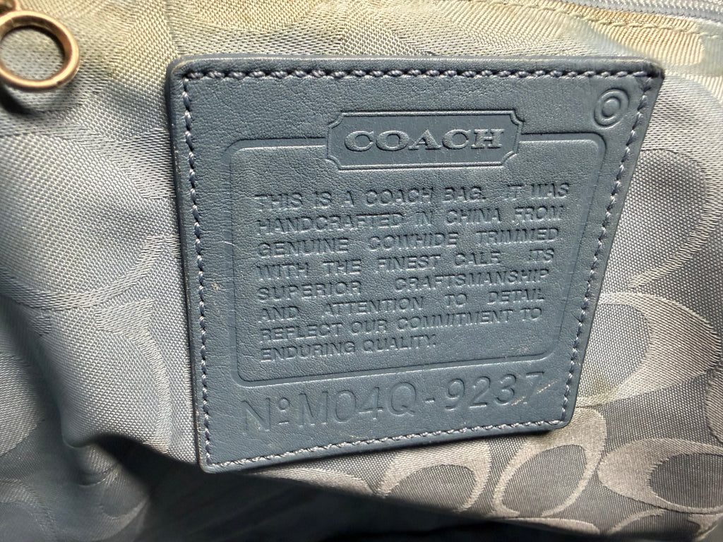 Coach Gallery Tote Bag in Black Leather with Light Blue handles (9237)