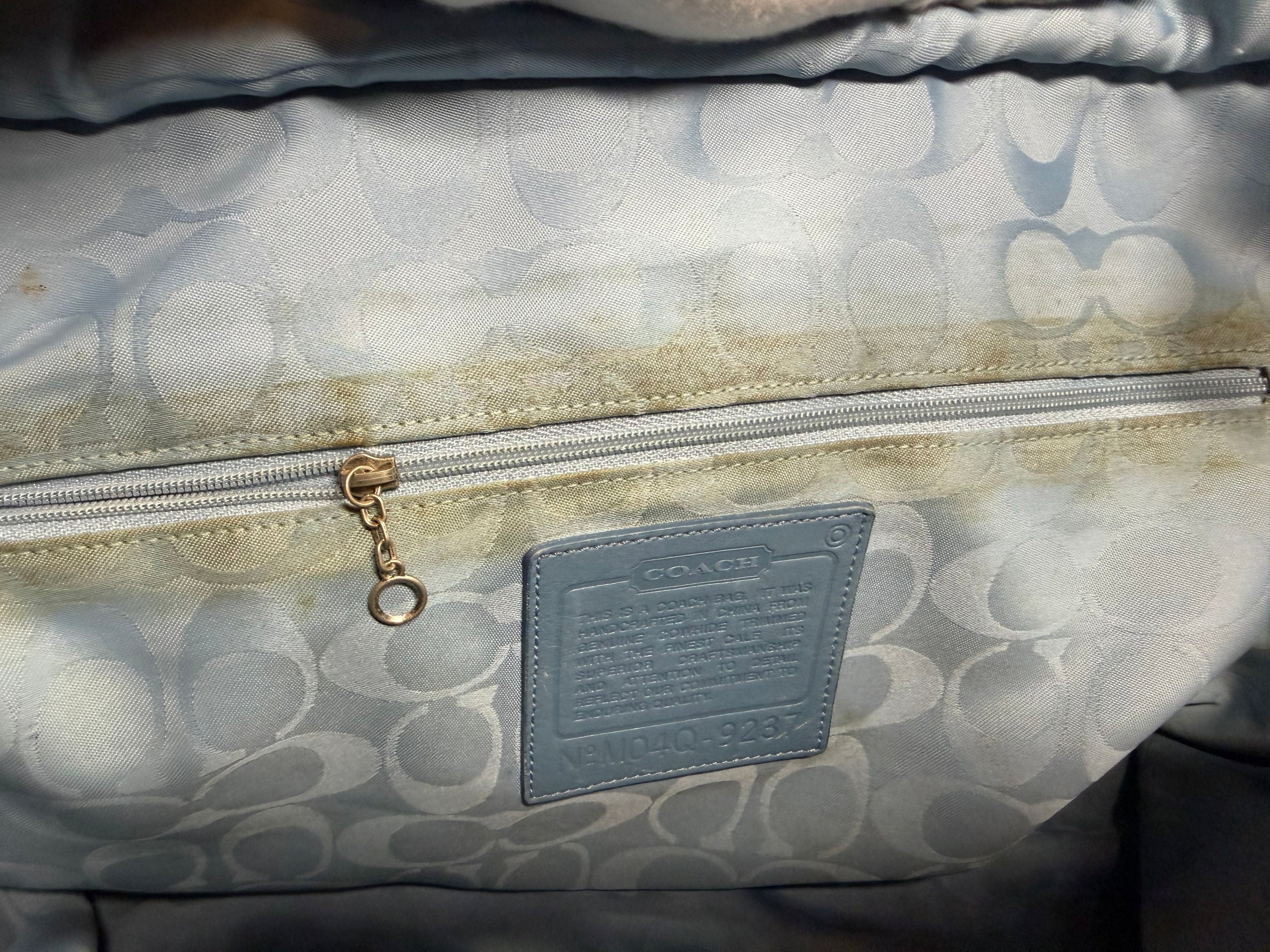 Coach Gallery Tote Bag in Black Leather with Light Blue handles (9237)
