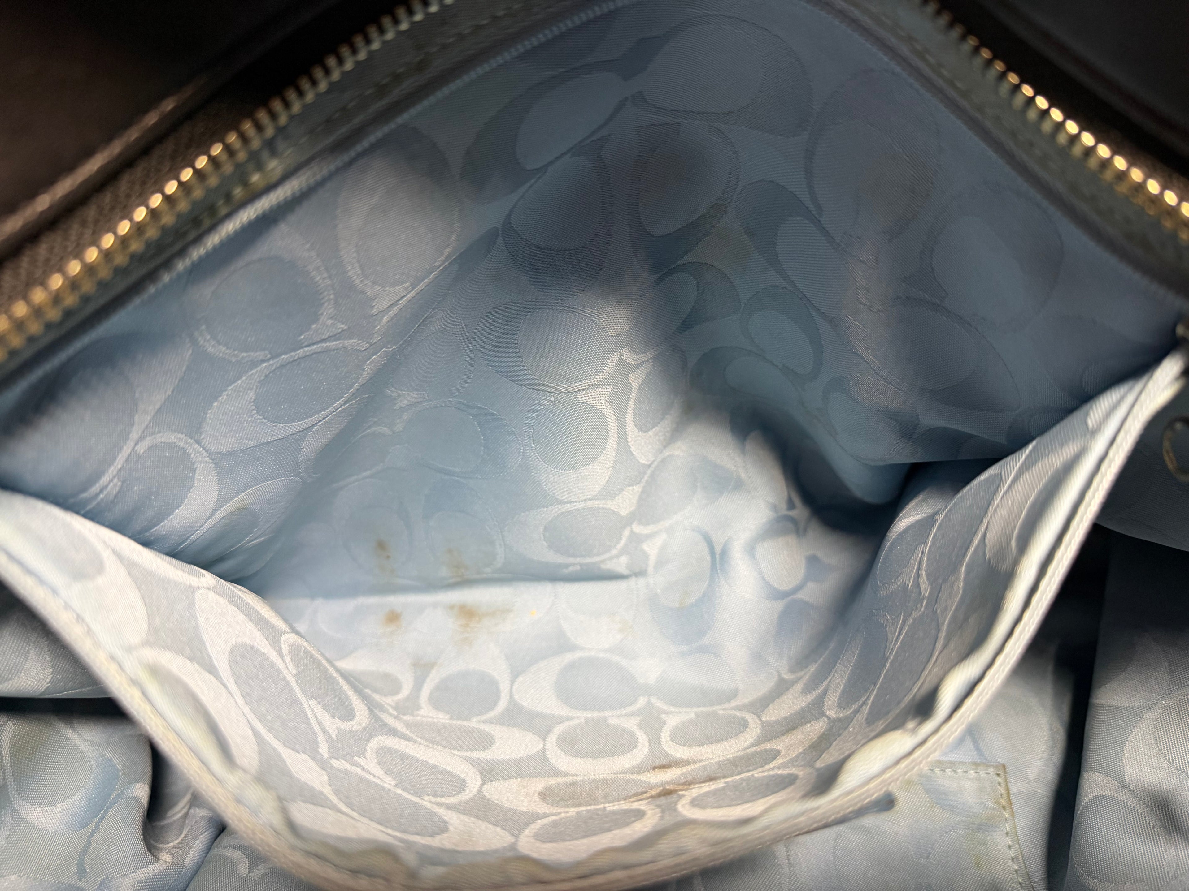 Coach Gallery Tote Bag in Black Leather with Light Blue handles (9237)
