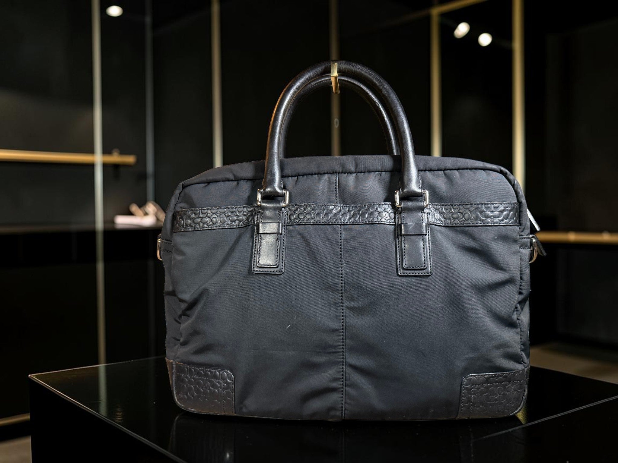 Coach Black Nylon &amp; Embossed Leather Business Briefcase