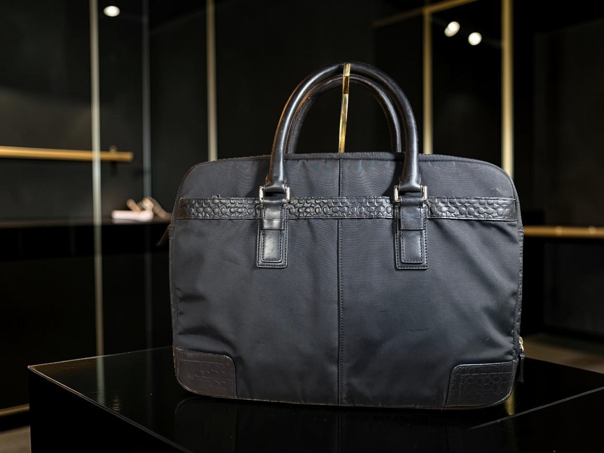 Coach Black Nylon &amp; Embossed Leather Business Briefcase