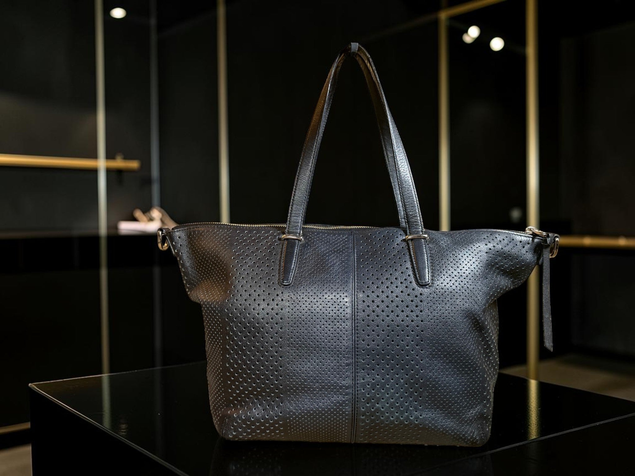 Coach Bleecker Cooper Hobo Bag in Black Perforated Leather