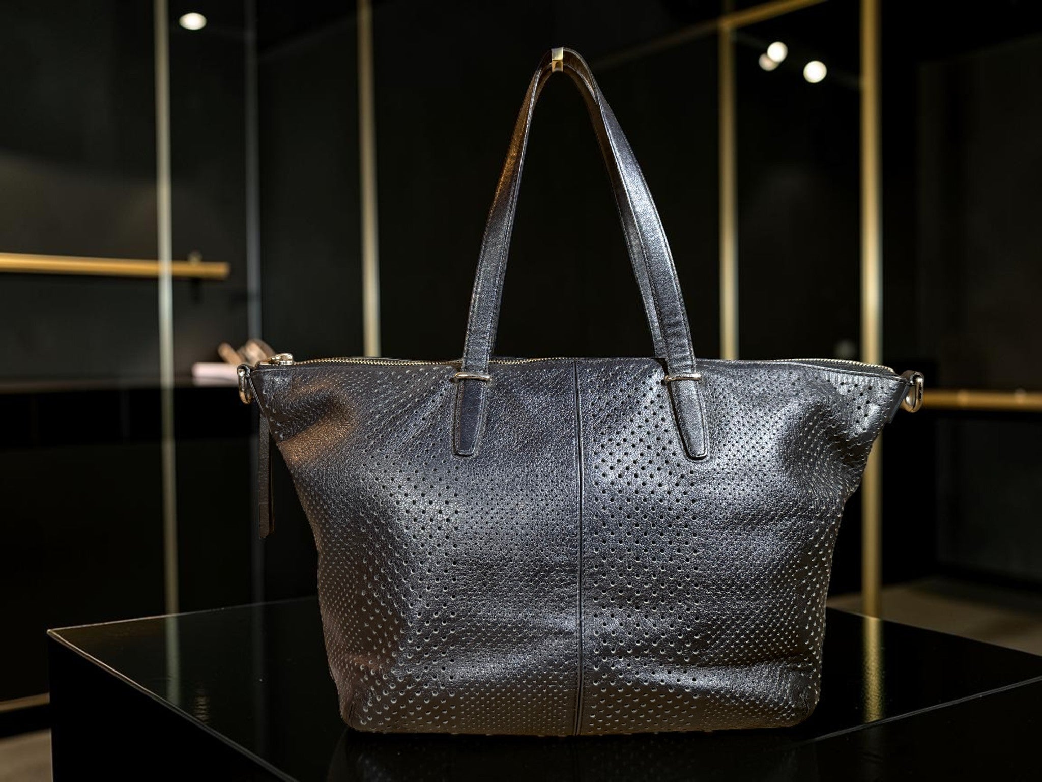 Coach Bleecker Cooper Hobo Bag in Black Perforated Leather