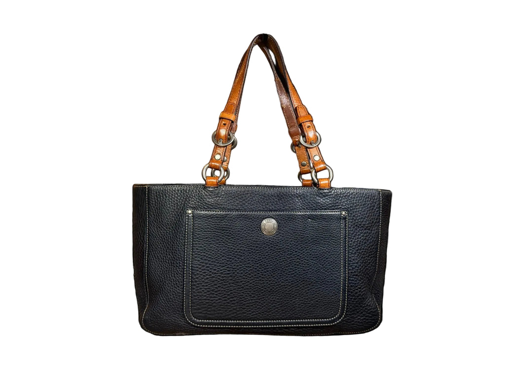Coach Chelsea Pebbled Leather Tote – Black with Cognac Chain Handles
