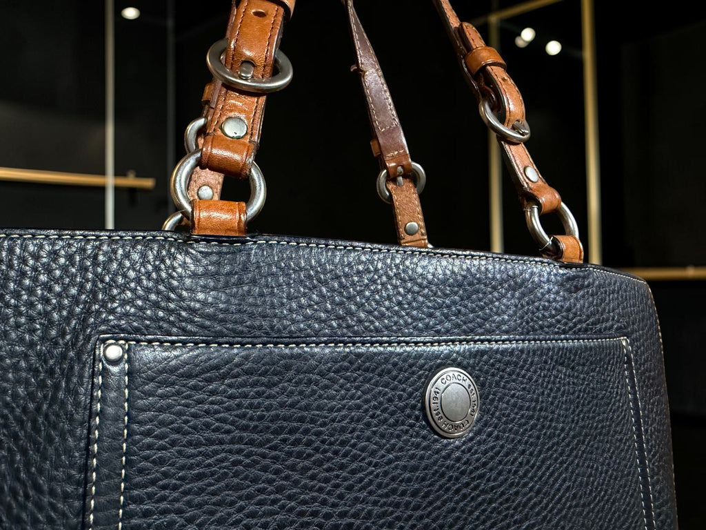 Coach Chelsea Pebbled Leather Tote – Black with Cognac Chain Handles