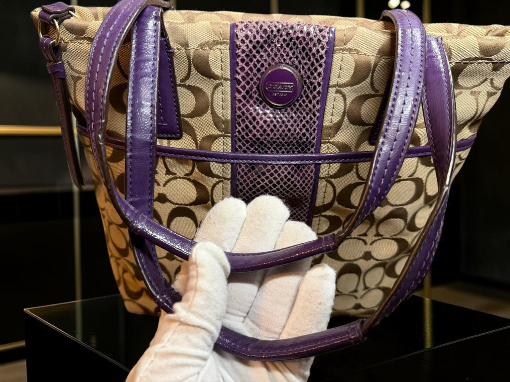 Coach Signature Python Tote – Monogram Canvas with Purple Python Accents