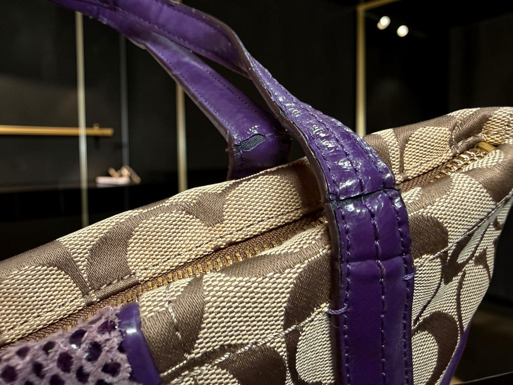 Coach Signature Python Tote – Monogram Canvas with Purple Python Accents