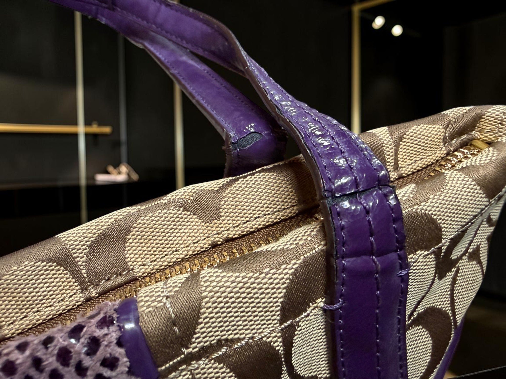 Coach Signature Python Tote – Monogram Canvas with Purple Python Accents