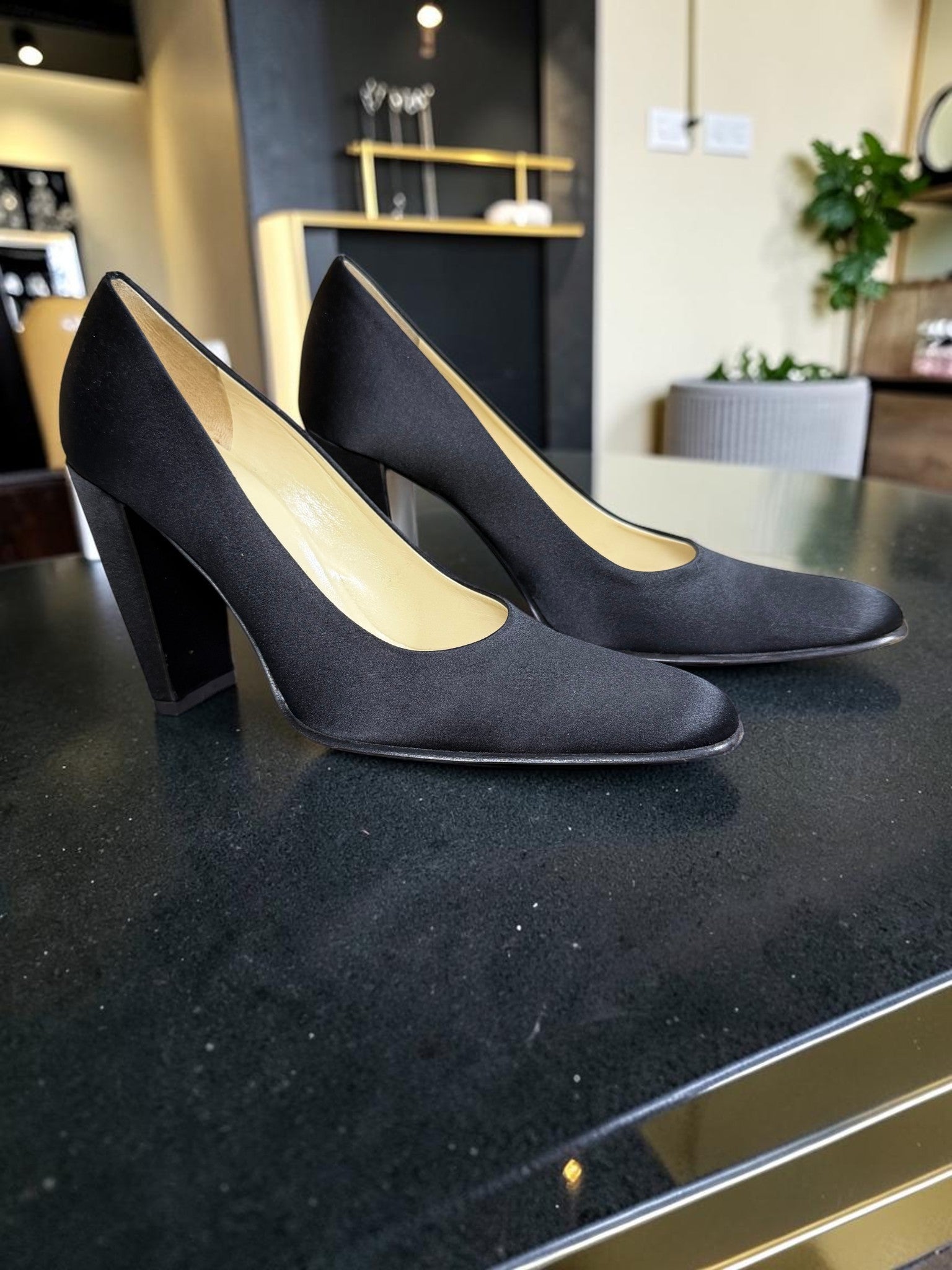 Prada Black Satin Square Toe Block Heel – Size EU 35 / UK 2.5