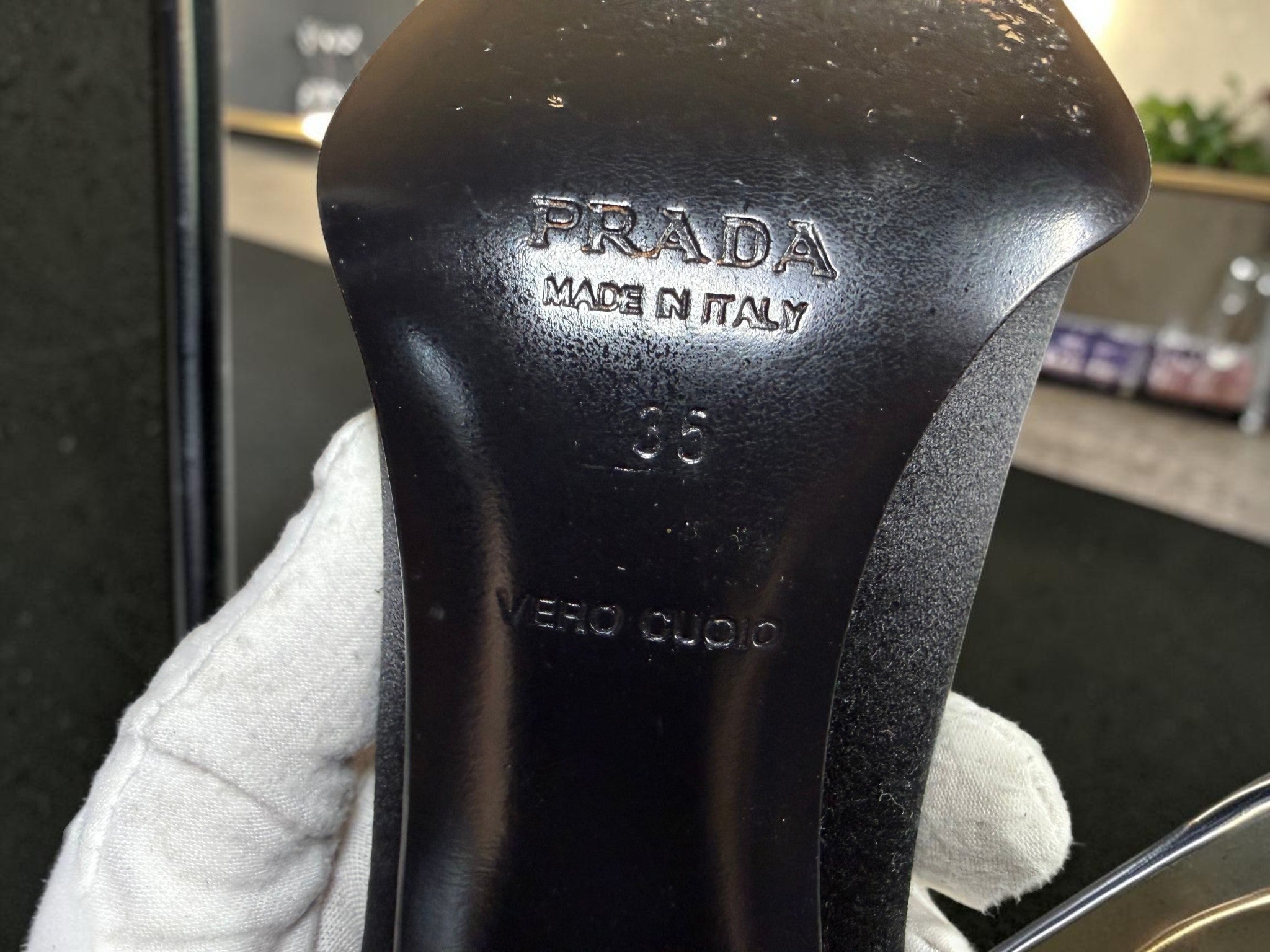 Prada Black Satin Square Toe Block Heel – Size EU 35 / UK 2.5