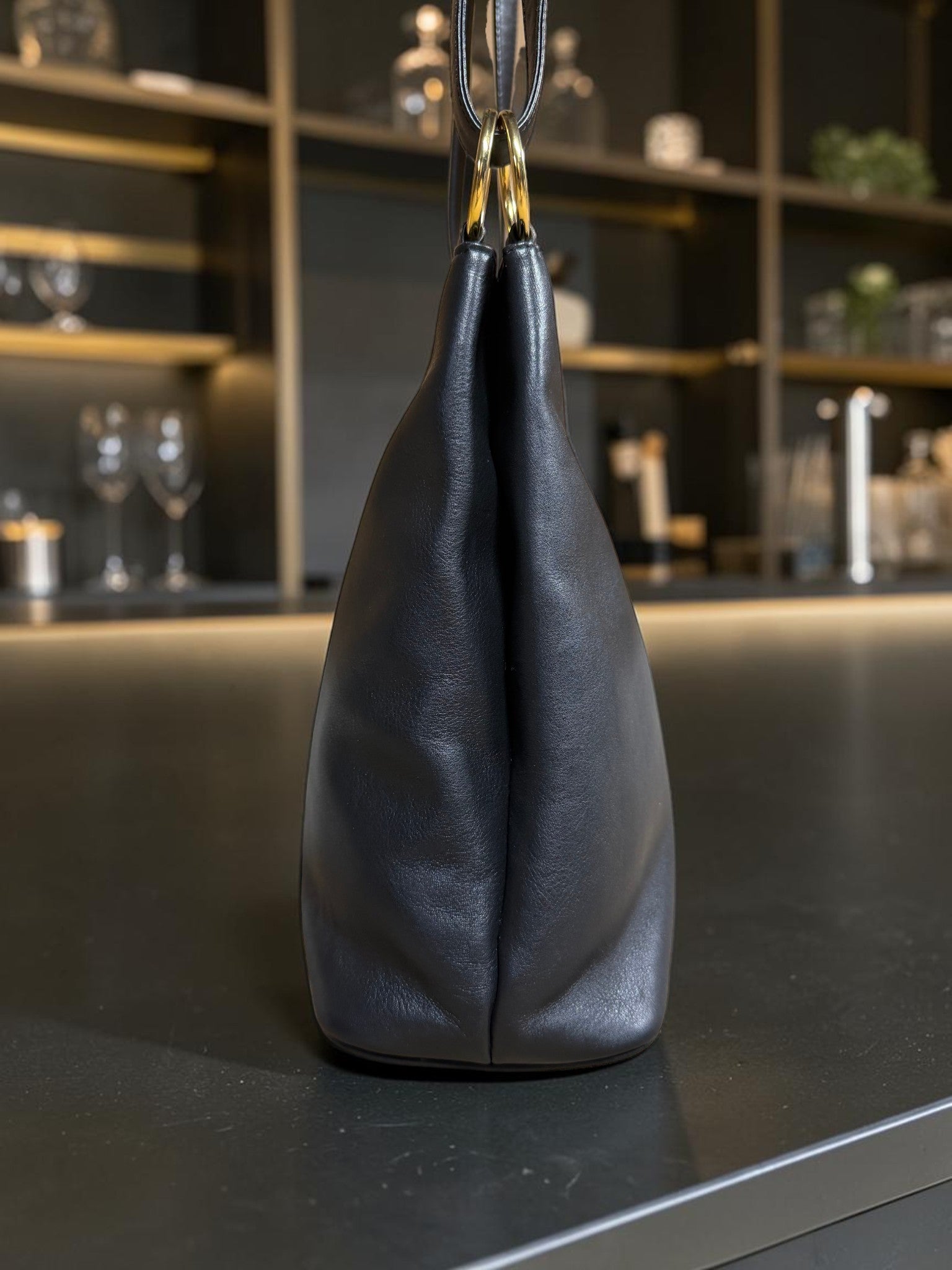 Vintage Paloma Picasso Black Leather Shoulder Bag with Gold "X" Logo (with dustbag and coin purse)