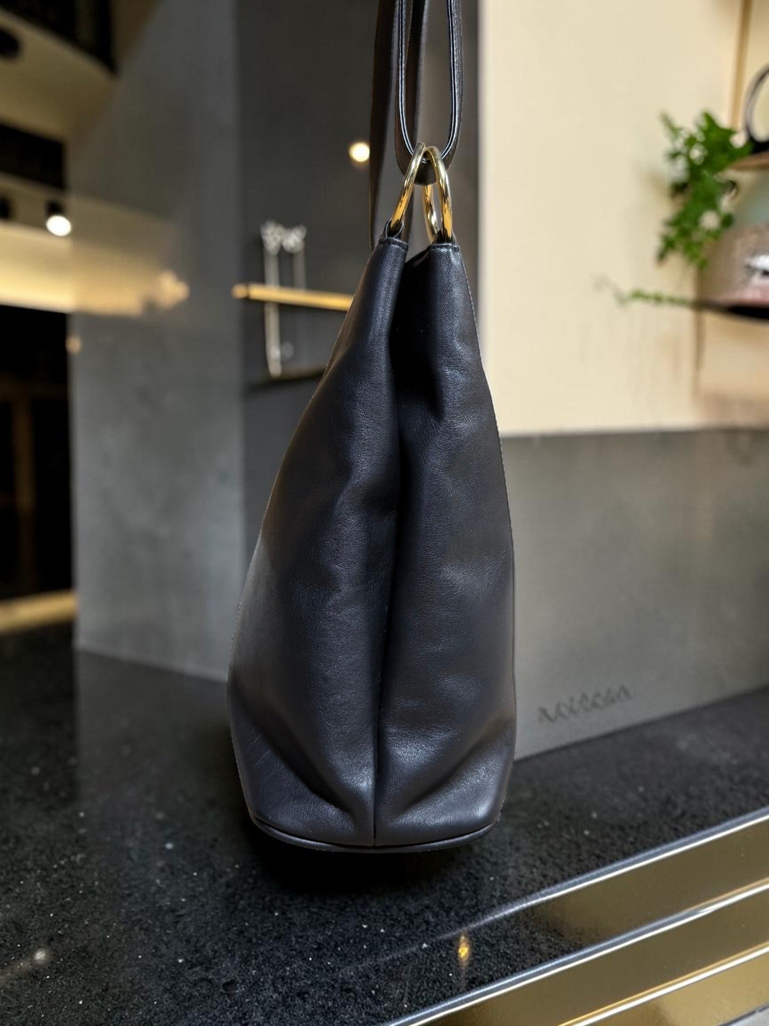 Vintage Paloma Picasso Black Leather Shoulder Bag with Gold "X" Logo (with dustbag and coin purse)