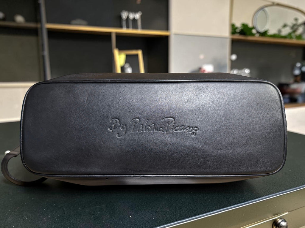 Vintage Paloma Picasso Black Leather Shoulder Bag with Gold "X" Logo (with dustbag and coin purse)