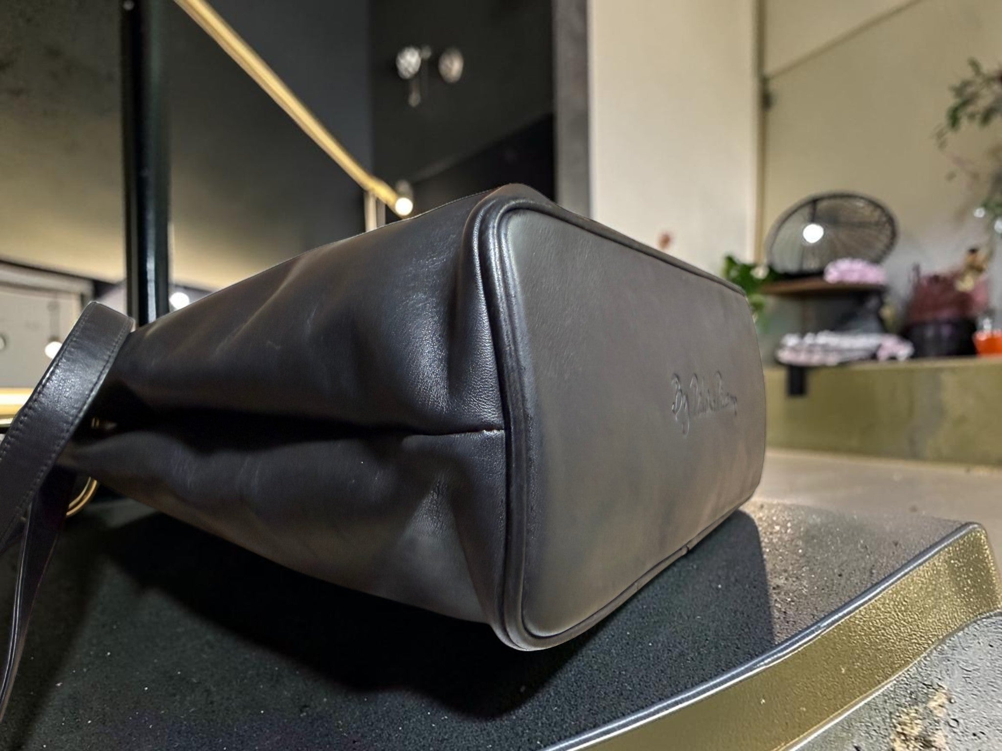 Vintage Paloma Picasso Black Leather Shoulder Bag with Gold "X" Logo (with dustbag and coin purse)