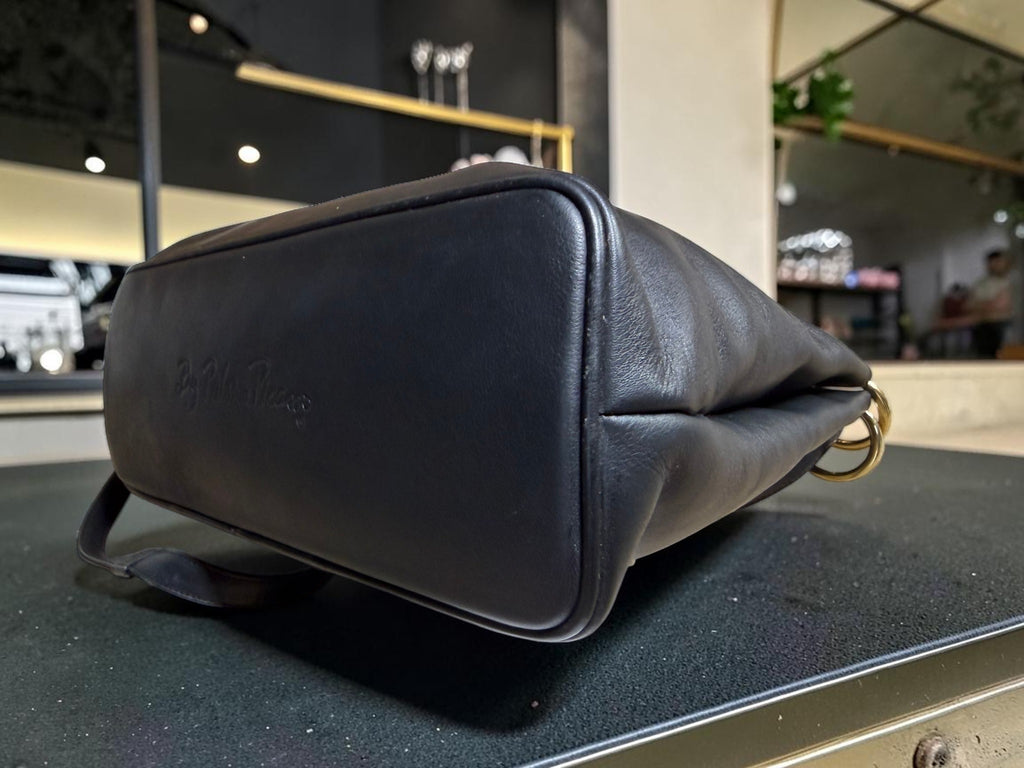 Vintage Paloma Picasso Black Leather Shoulder Bag with Gold "X" Logo (with dustbag and coin purse)