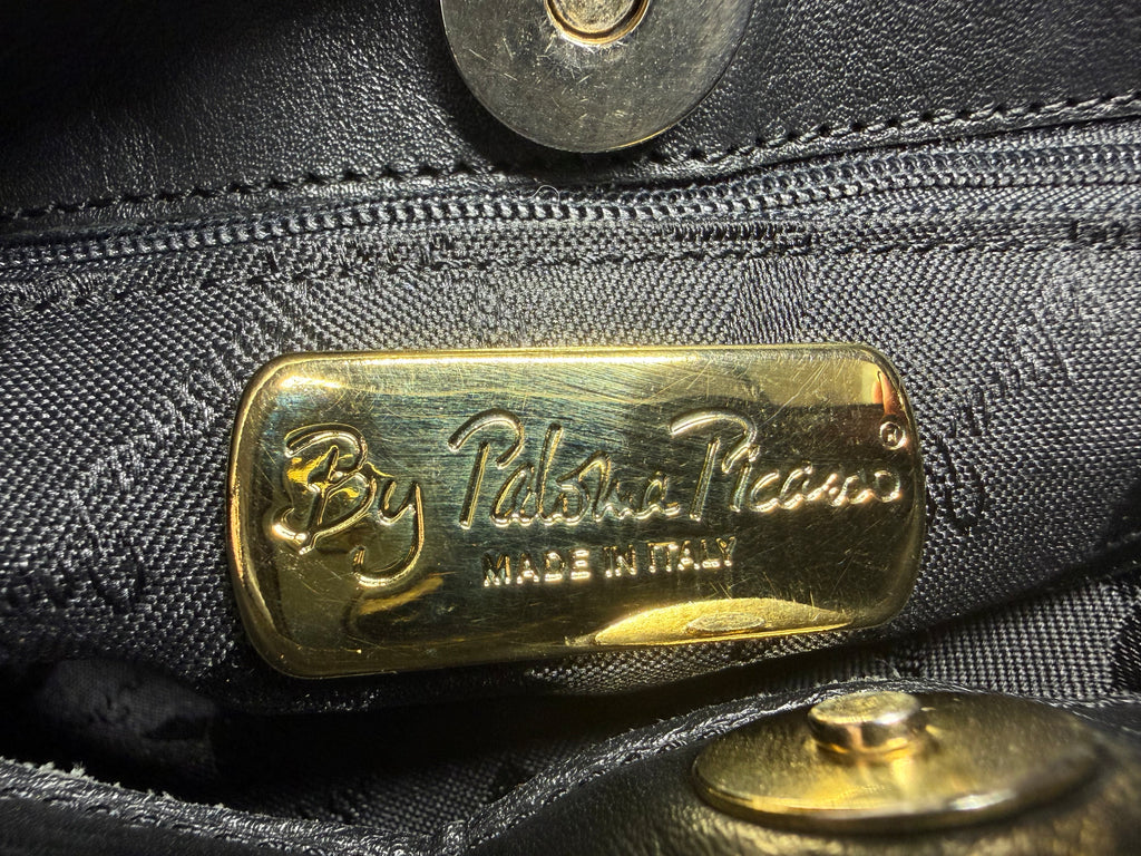 Vintage Paloma Picasso Black Leather Shoulder Bag with Gold "X" Logo (with dustbag and coin purse)