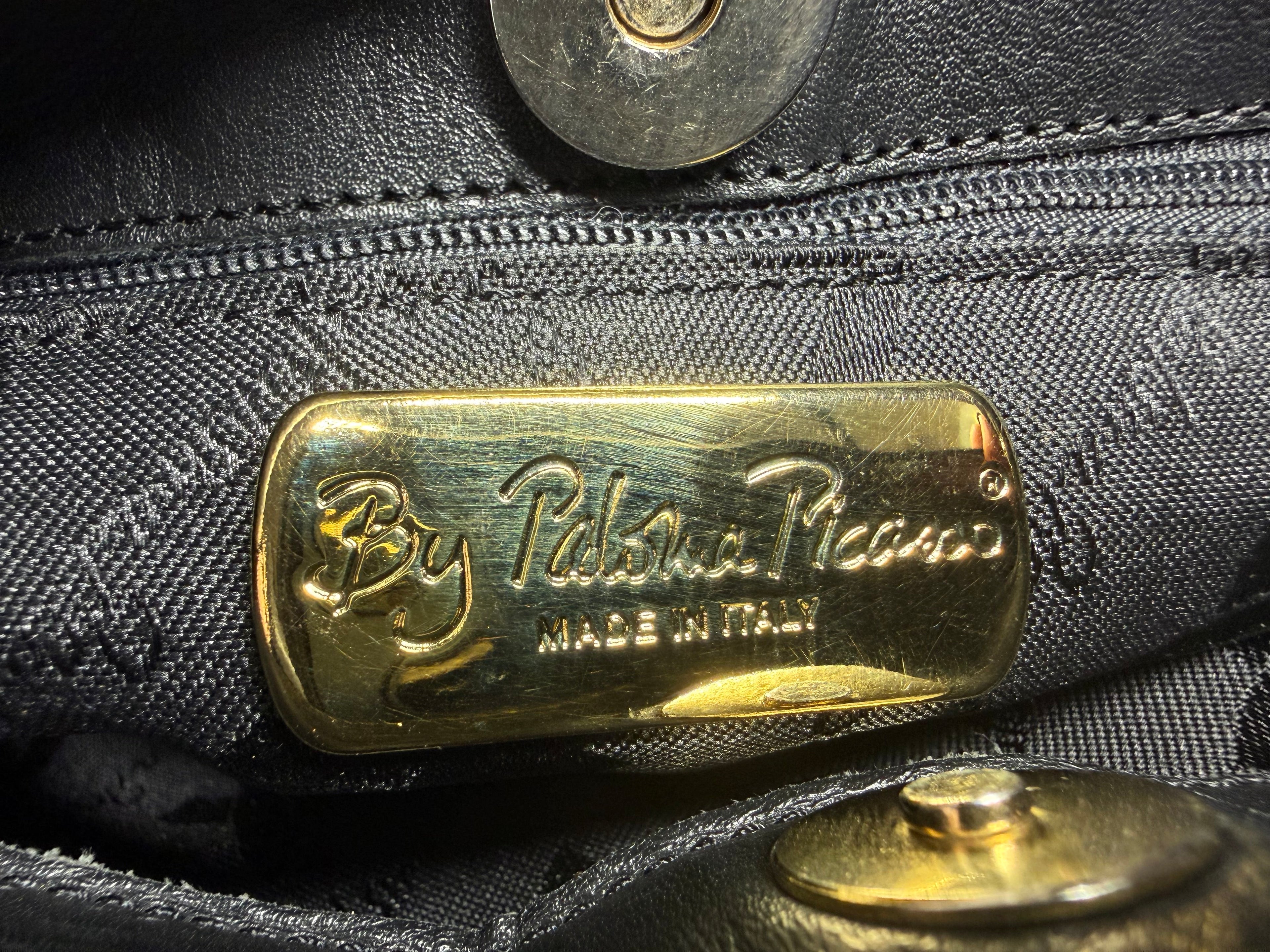 Vintage Paloma Picasso Black Leather Shoulder Bag with Gold "X" Logo (with dustbag and coin purse)