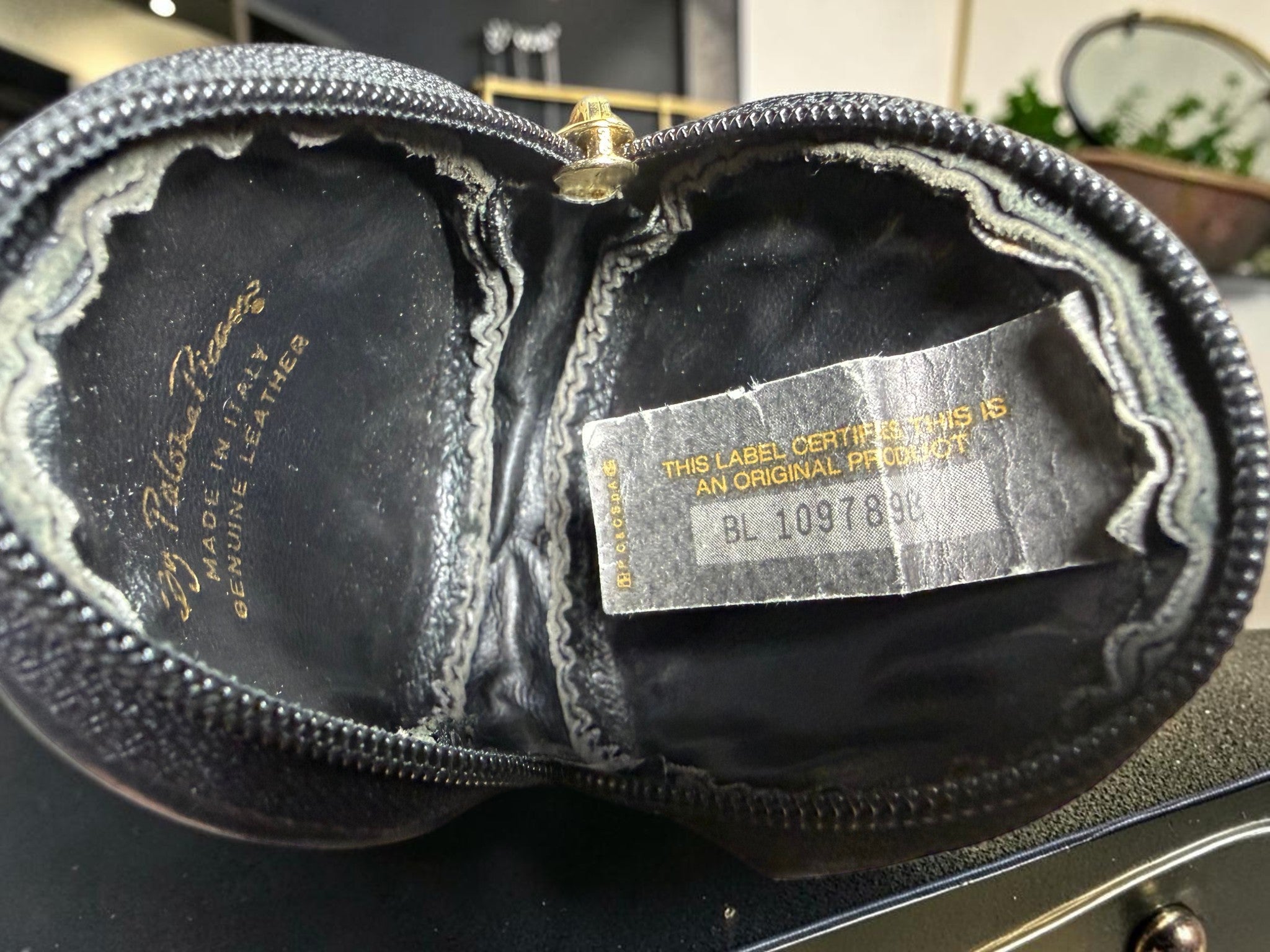 Vintage Paloma Picasso Black Leather Shoulder Bag with Gold "X" Logo (with dustbag and coin purse)