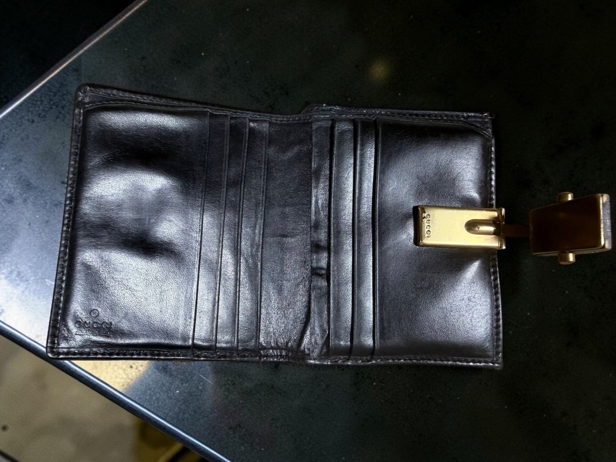 Rare Vintage Gucci GG Supreme Monogram Canvas Bifold Wallet with Wooden clasp