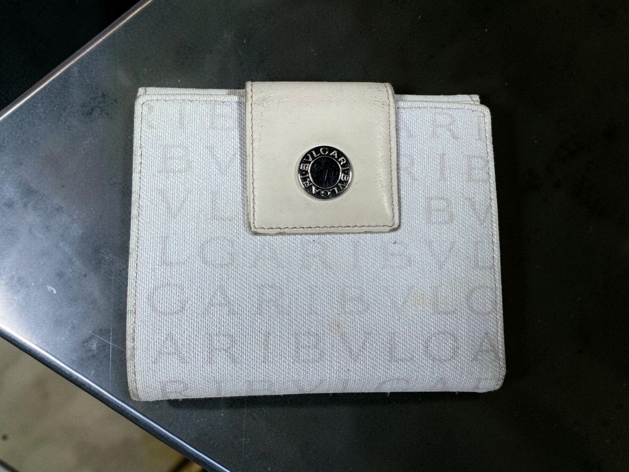 Bvlgari Logomania Compact Wallet – Mauve Canvas with Logo Button