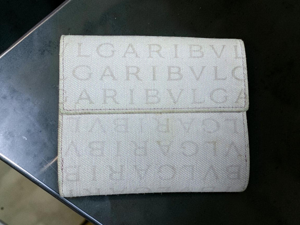 Bvlgari Logomania Compact Wallet – Mauve Canvas with Logo Button