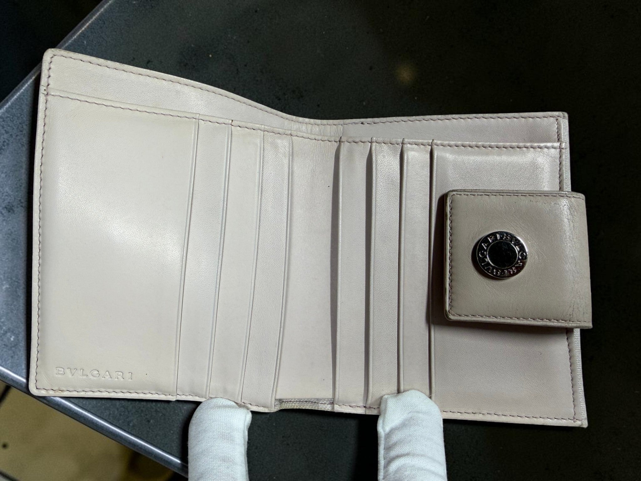 Bvlgari Logomania Compact Wallet – Mauve Canvas with Logo Button