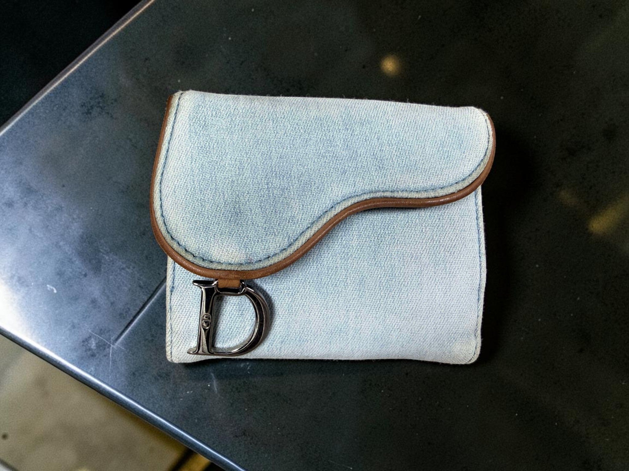 Christian Dior Denim Saddle Wallet – Faded Denim with Brown Leather