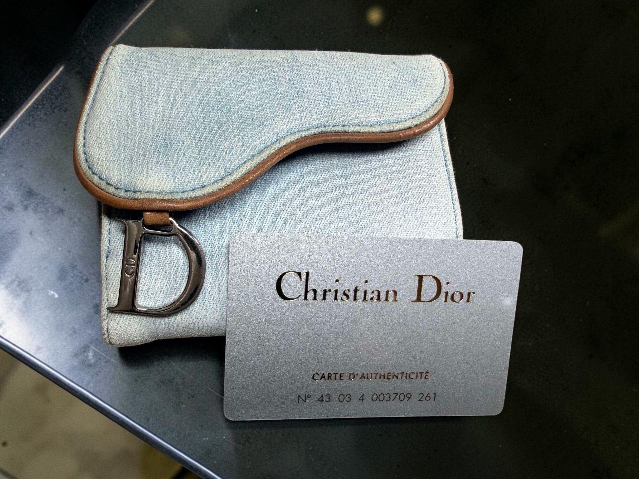 Christian Dior Denim Saddle Wallet – Faded Denim with Brown Leather