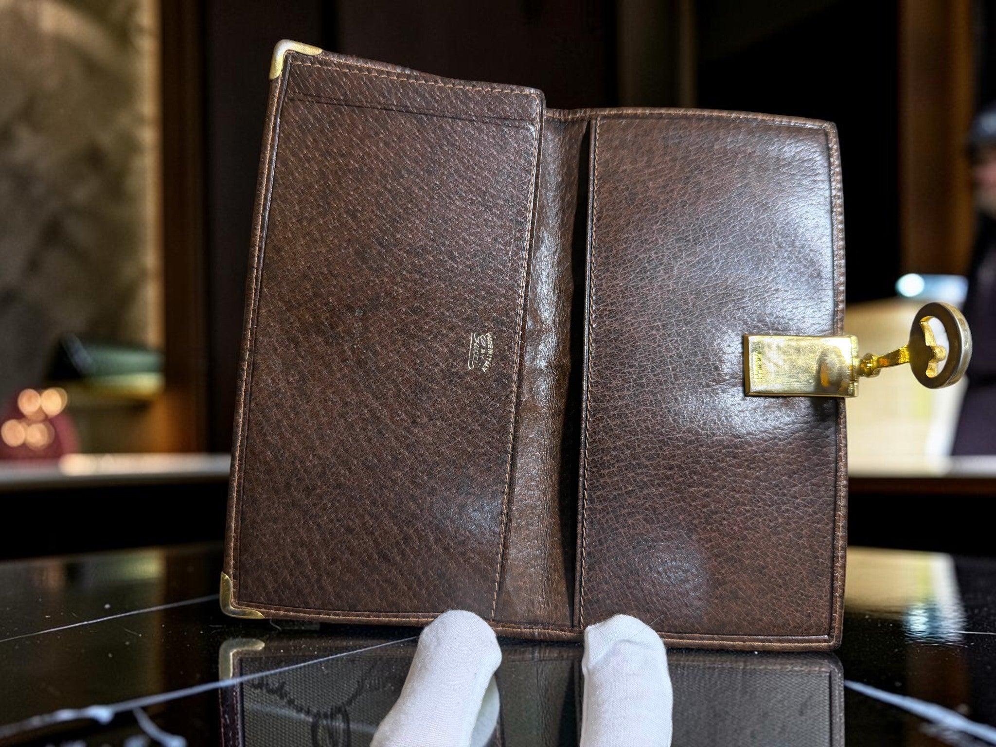 Vintage Gucci Brown Leather monogram canvas Wallet organiser G.Gucci Horsebit Clasp