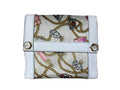 Gucci Charmy Chains Satin equestrian Print Compact Wallet  White Satin and leather