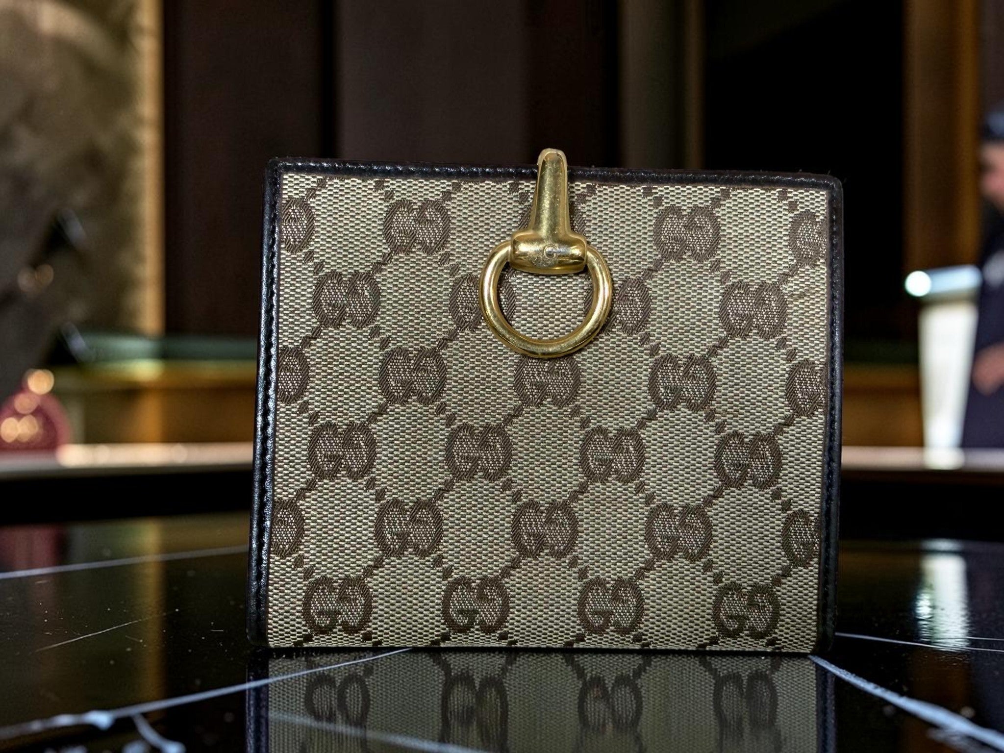 Vintage Gucci GG Supreme Horsebit Bifold Wallet – Beige Canvas with Brown Leather