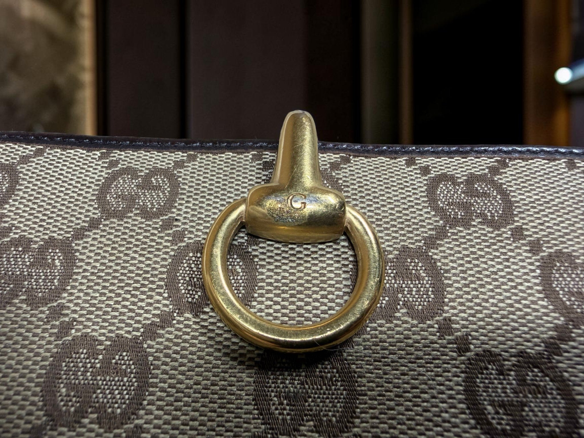 Vintage Gucci GG Supreme Horsebit Bifold Wallet – Beige Canvas with Brown Leather