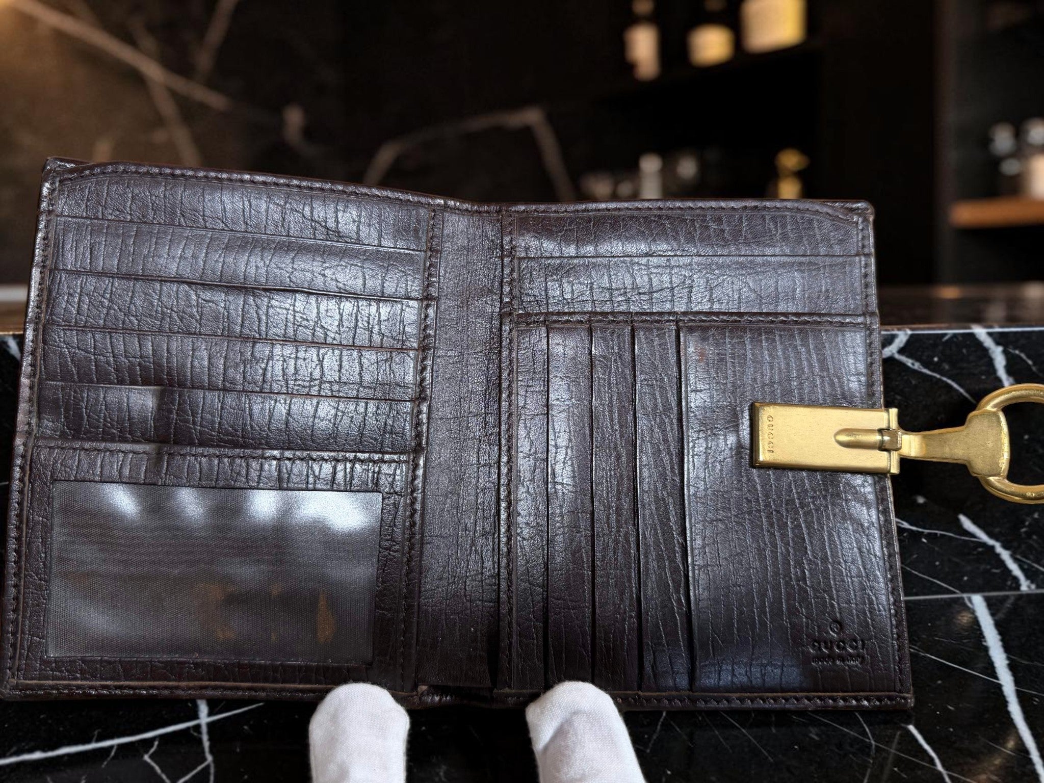 Vintage Gucci GG Supreme Horsebit Bifold Wallet – Beige Canvas with Brown Leather