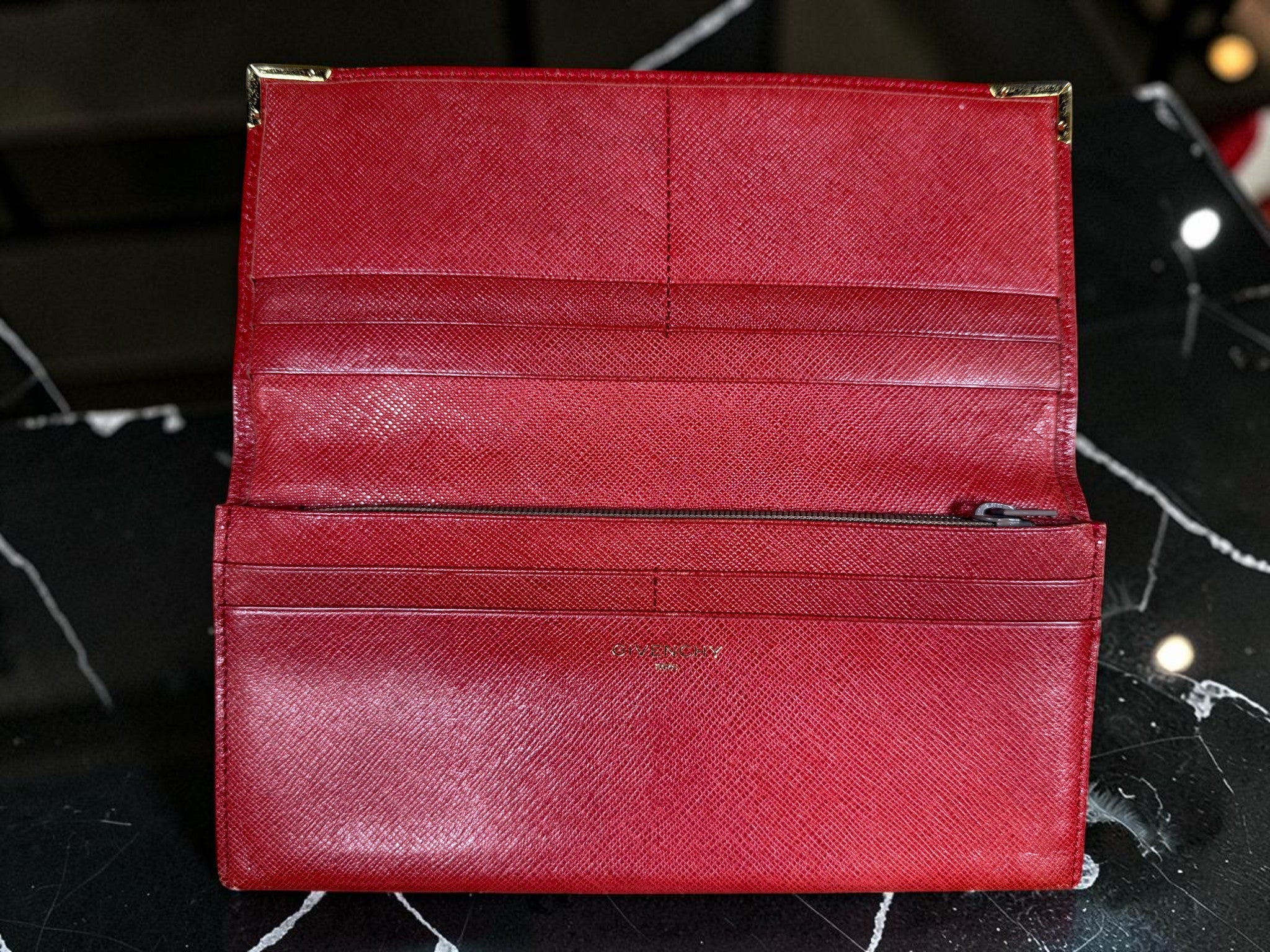 Givenchy Red Saffiano Leather bifold Wallet