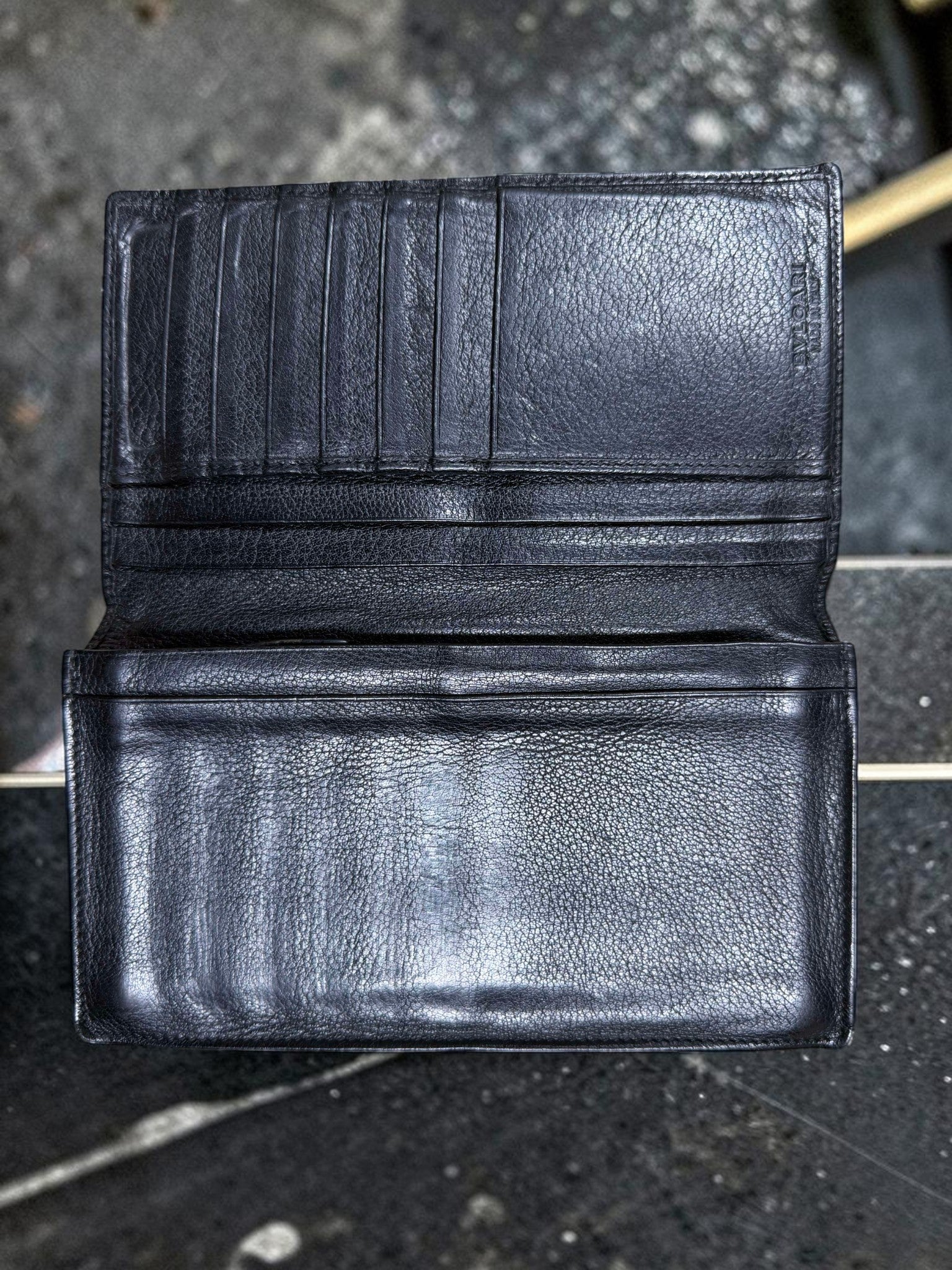 Bvlgari Logomania Canvas and Black Pebbled Leather Long Wallet