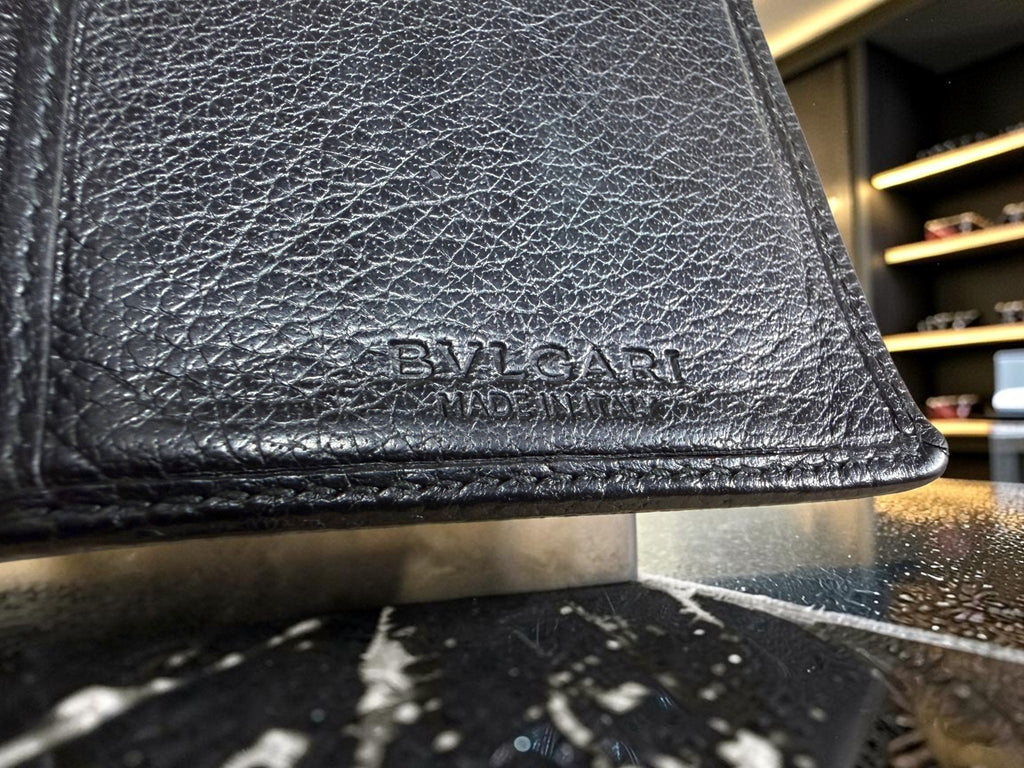 Bvlgari Logomania off white Canvas and Black Pebbled Leather Long Wallet