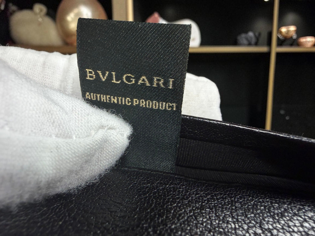 Bvlgari Logomania off white Canvas and Black Pebbled Leather Long Wallet