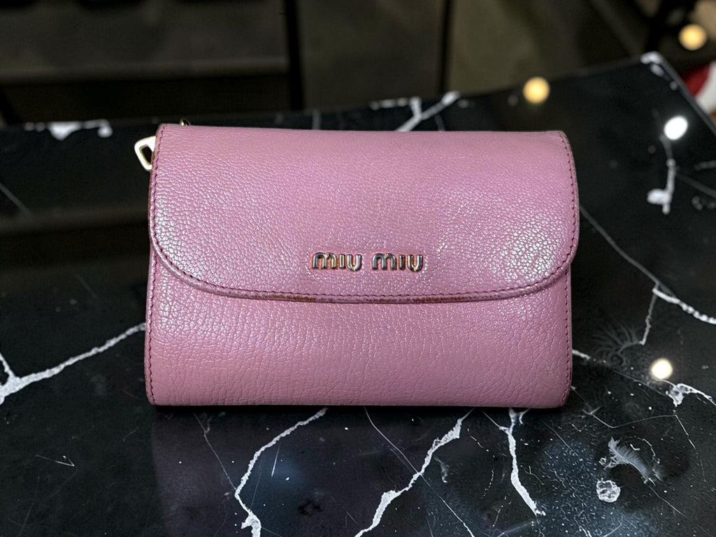 Miu Miu Pink Madras Leather Compact Wallet